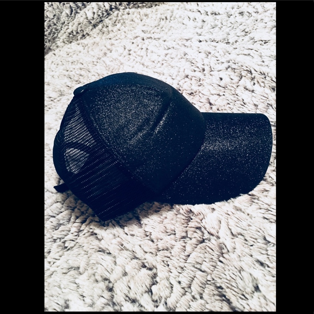 Black glitter ponytail cap